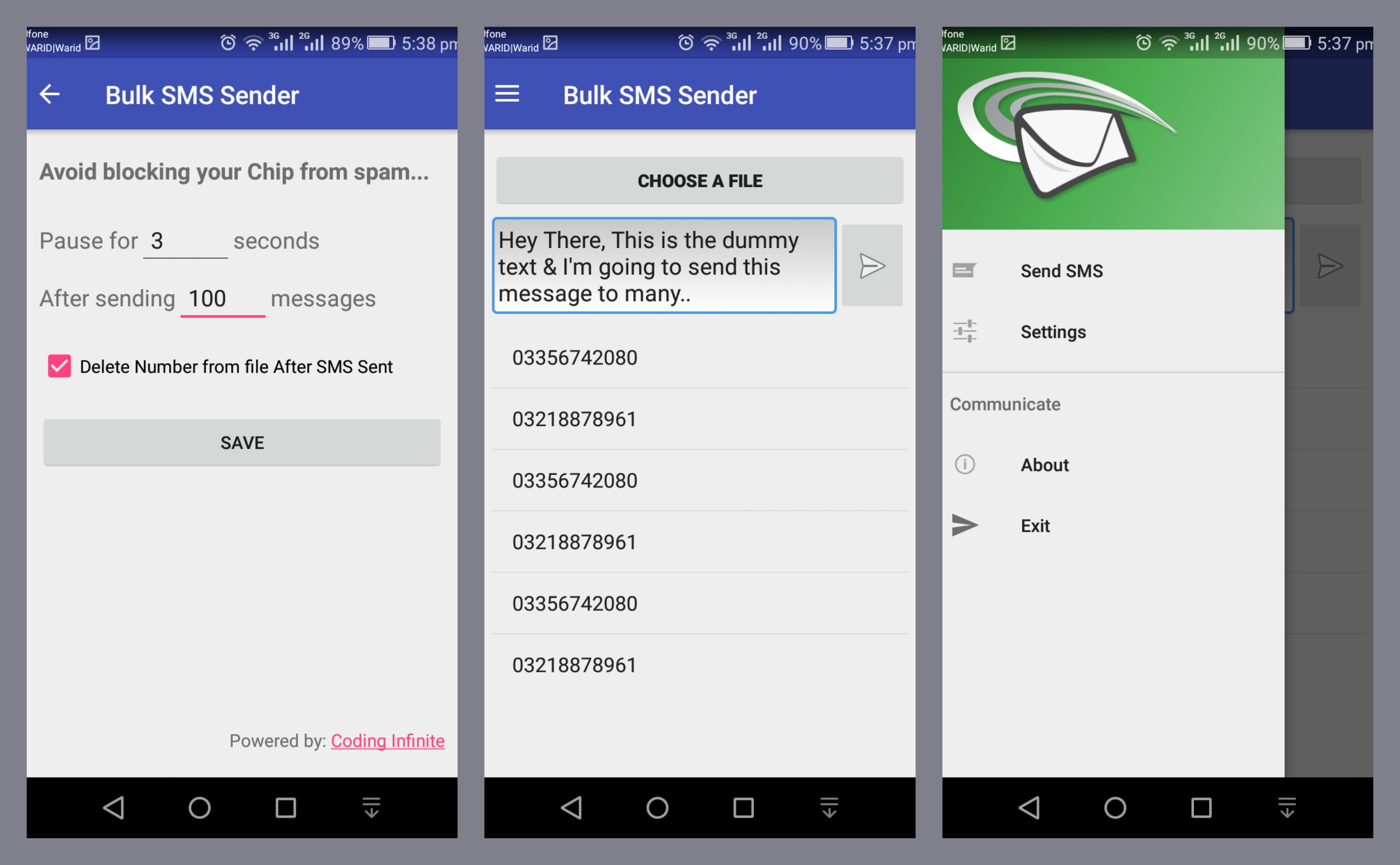 bulk sms sender file format